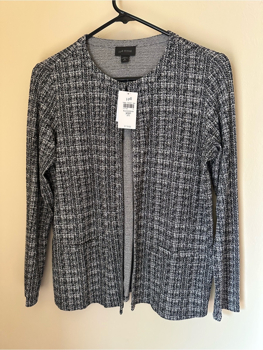 J. Jill Black & Cream Tweed Open-Front Cardigan
